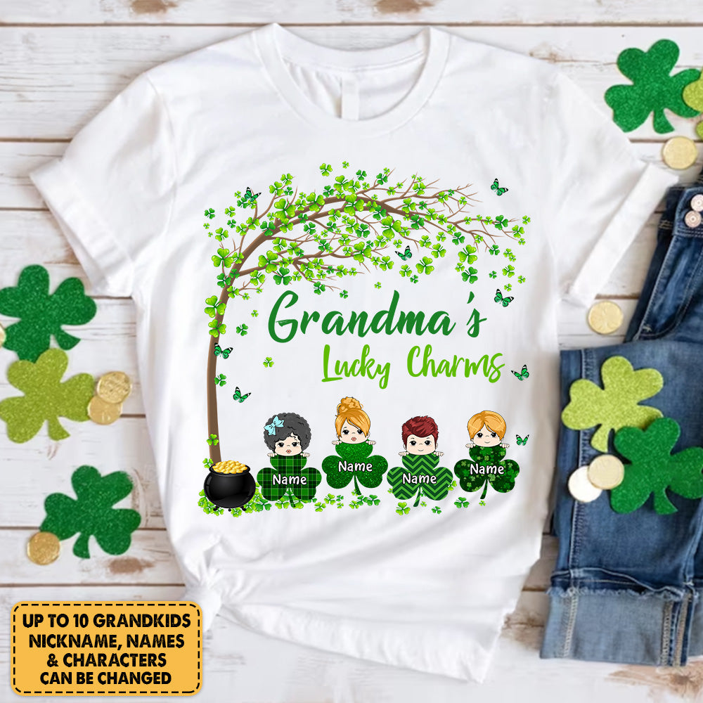 Grandma Mom Lucky Charm Peeking Kids Personalized Shirt