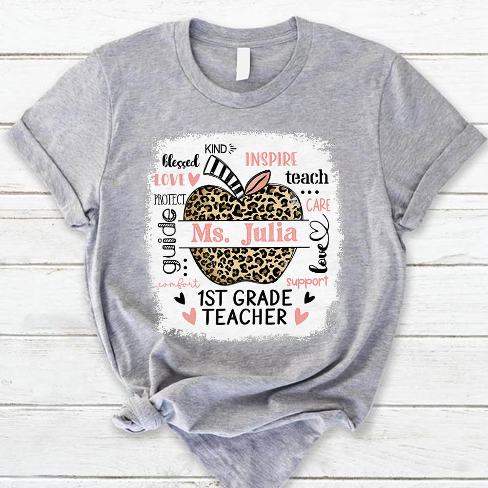 Personalized Leopard Apple Name T-Shirt Teacher Appreciation Gift