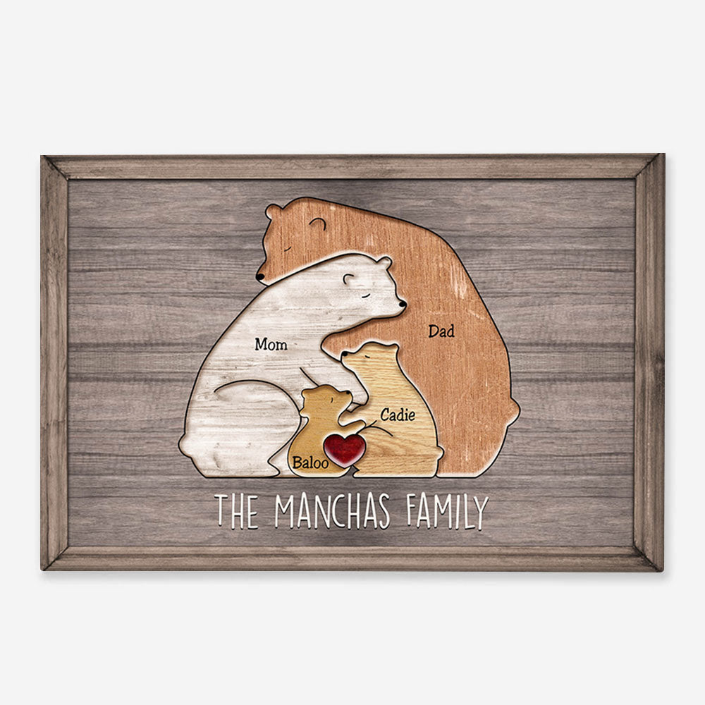 Puzzle Canvas Family Bears Personalized Canvas Print Gift For Mom, Grandma Vr2