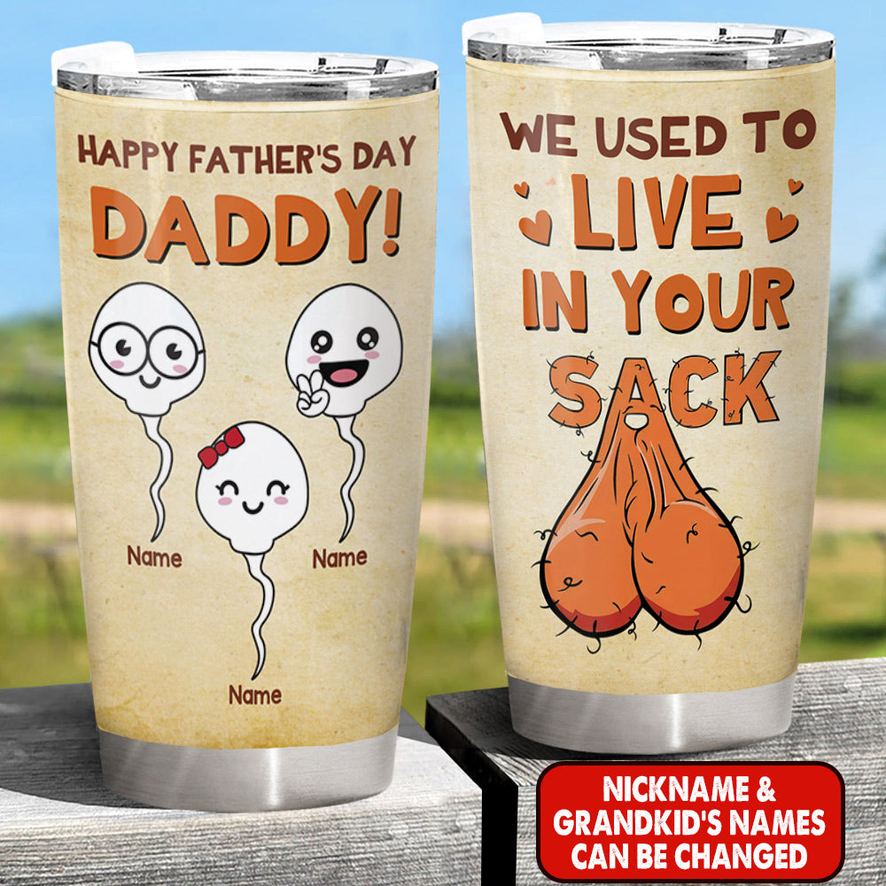 We Used To Live In Your Sack, Happy Father's Day Personalized Tumbler