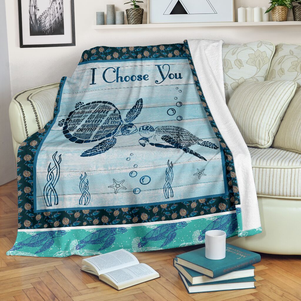 I Choose You Sea Turtle Couple Custom Blanket Gift For Wife
