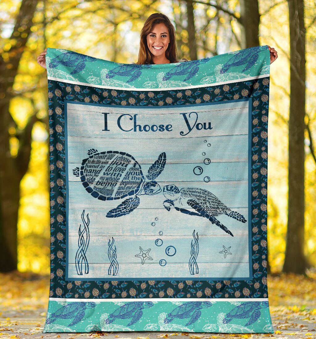 I Choose You Sea Turtle Couple Custom Blanket Gift For Wife