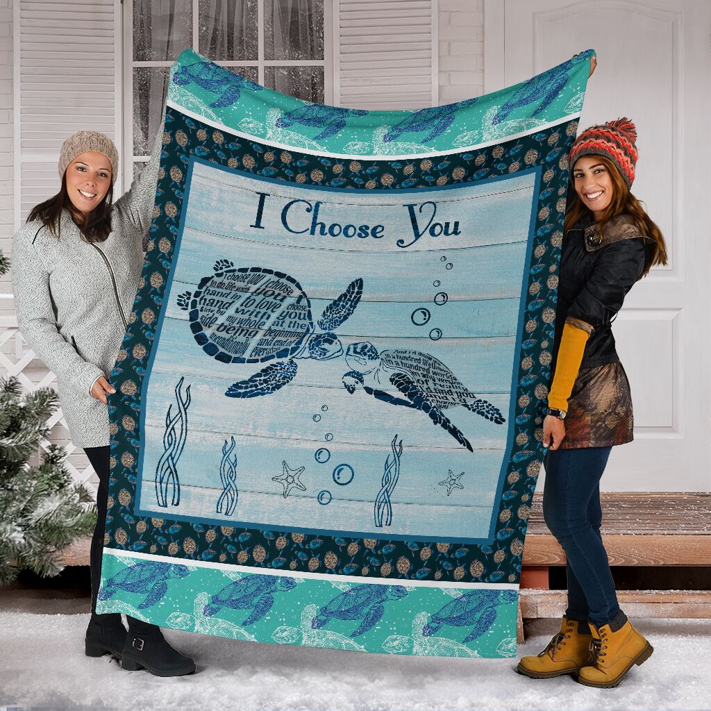 I Choose You Sea Turtle Couple Custom Blanket Gift For Wife