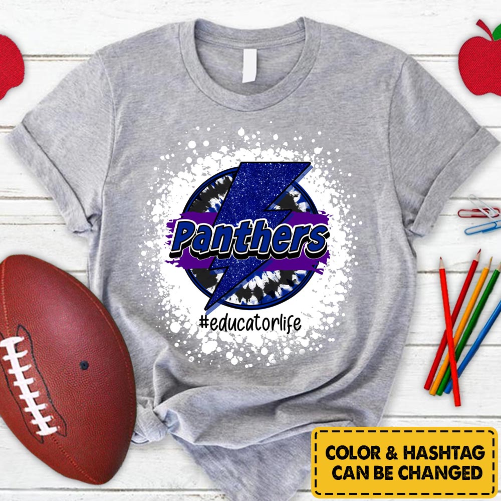 Personalized Panthers Lightning Bolt Circle T-Shirt For Teacher