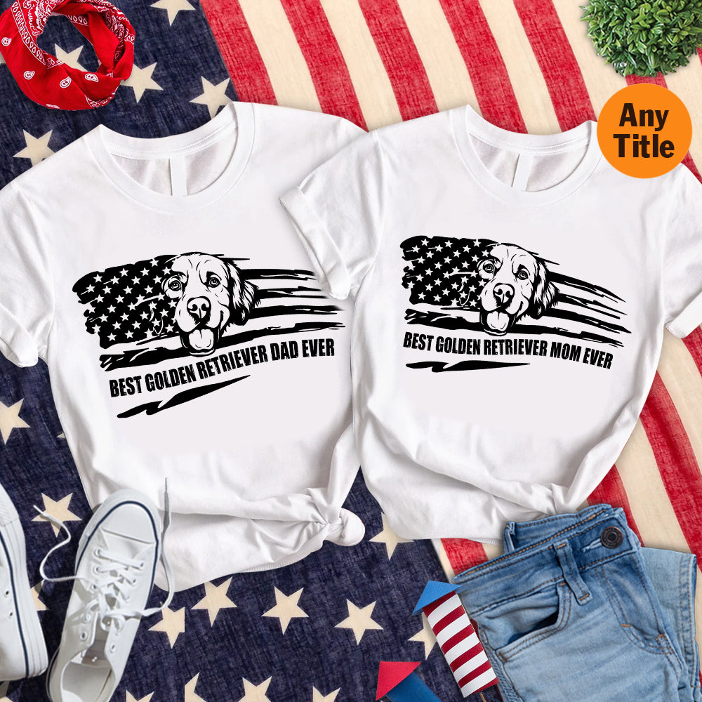 Personalized Shirt Best Golden Retriever Dad Ever American Flag Shirt For Dog Lovers Hk10