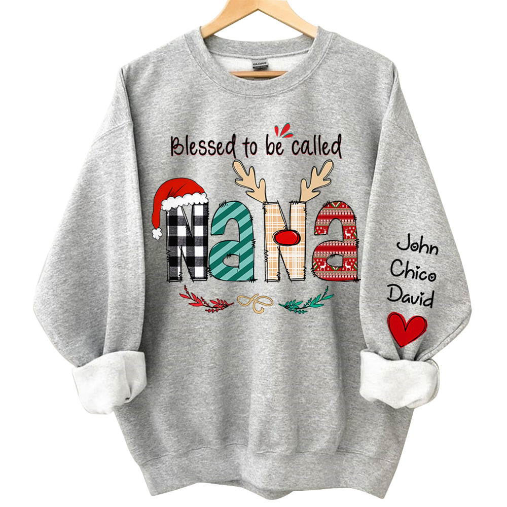 Blessed To Be Called Nana Personalized Sweatshirt - Custom Grandma and Grandkids Christmas Shirt