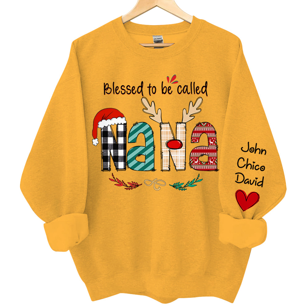 Blessed To Be Called Nana Personalized Sweatshirt - Custom Grandma and Grandkids Christmas Shirt