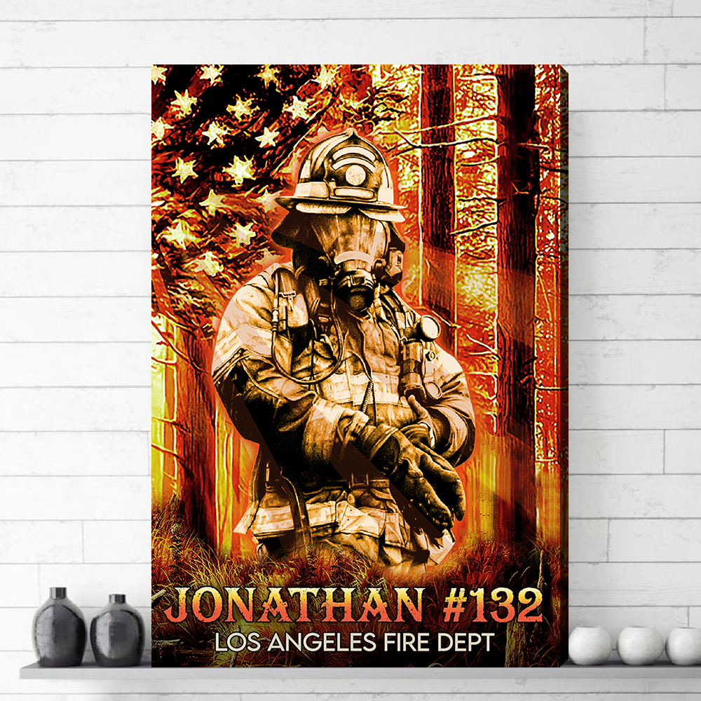 Personalized Canvas Firefighter Flag America Gift For Firefighter K1702
