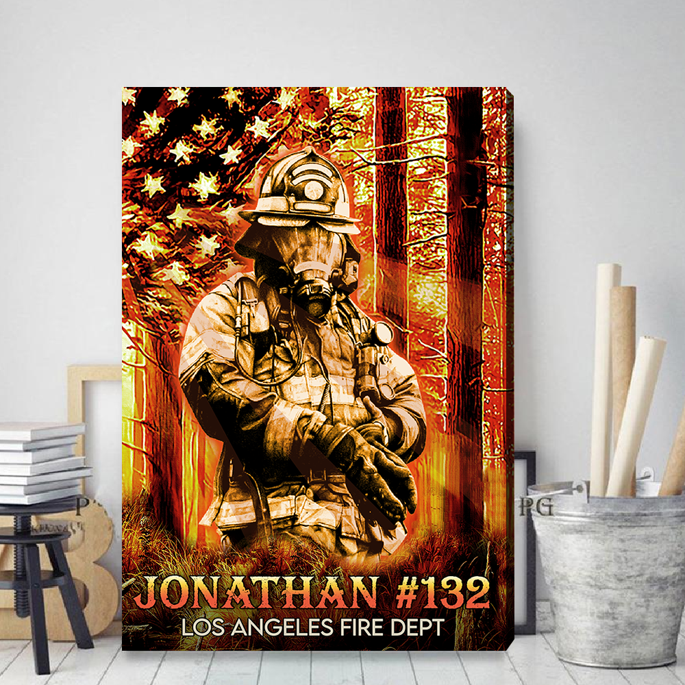 Personalized Canvas Firefighter Flag America Gift For Firefighter K1702