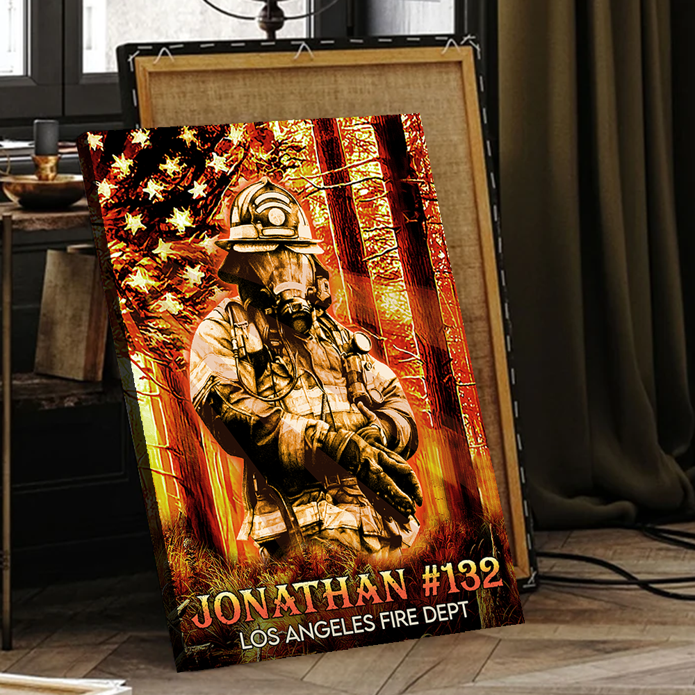 Personalized Canvas Firefighter Flag America Gift For Firefighter K1702