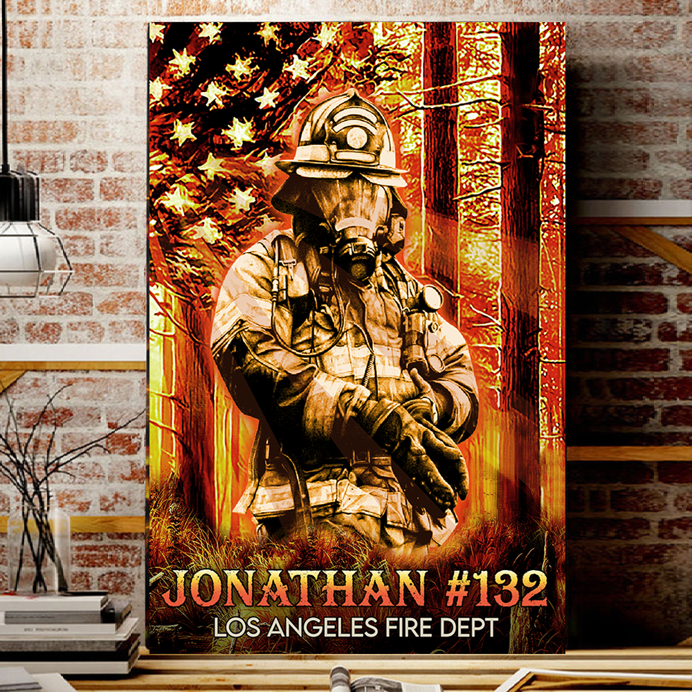 Personalized Canvas Firefighter Flag America Gift For Firefighter K1702