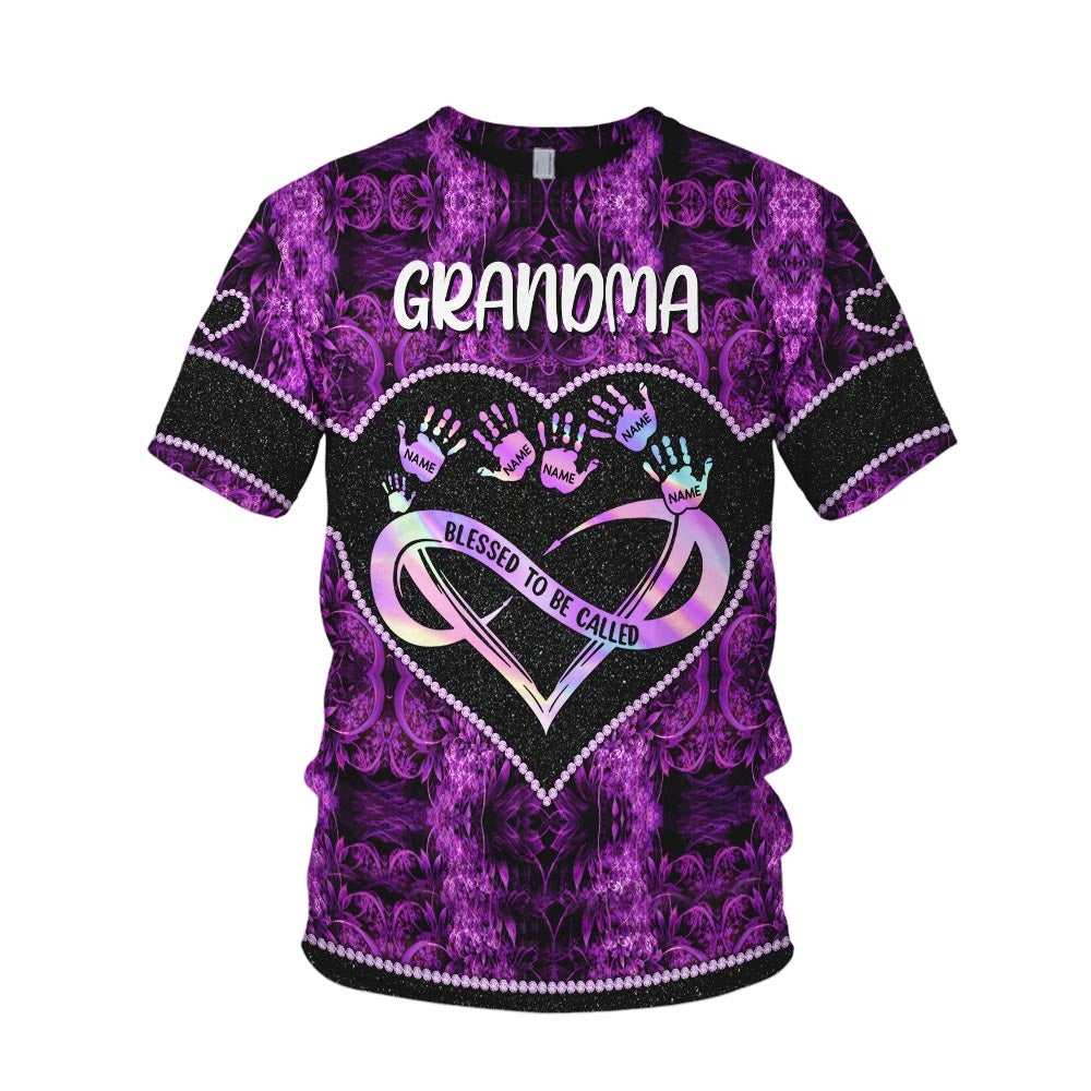 Personalized Shirt Gift For Grandmas - Blessed To Be Called Grandma Infinity Heart Handprints 3D Shirt - Grandma With Grandkids Name All Over Print Shirts