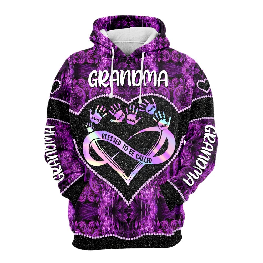 Personalized Shirt Gift For Grandmas - Blessed To Be Called Grandma Infinity Heart Handprints 3D Shirt - Grandma With Grandkids Name All Over Print Shirts