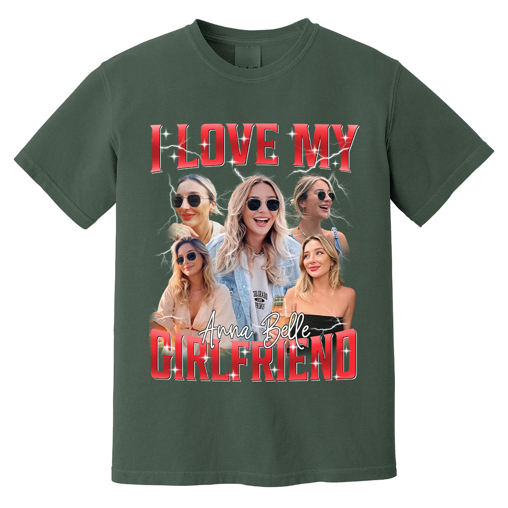 Custom I Love My Girlfriend Shirt, Customize Photo Bootleg Idea Tee, Girlfriend Photo Sweatshirt Shirt, Valentine Matching Couple Shirt