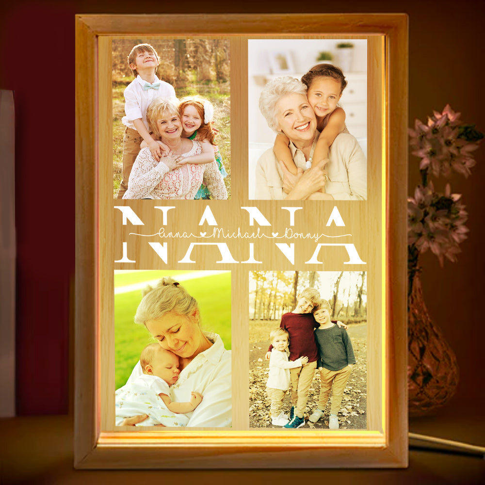 Custom Photo Picture Frame Light Box - Custom Nickname Grandma With Grandkids Names