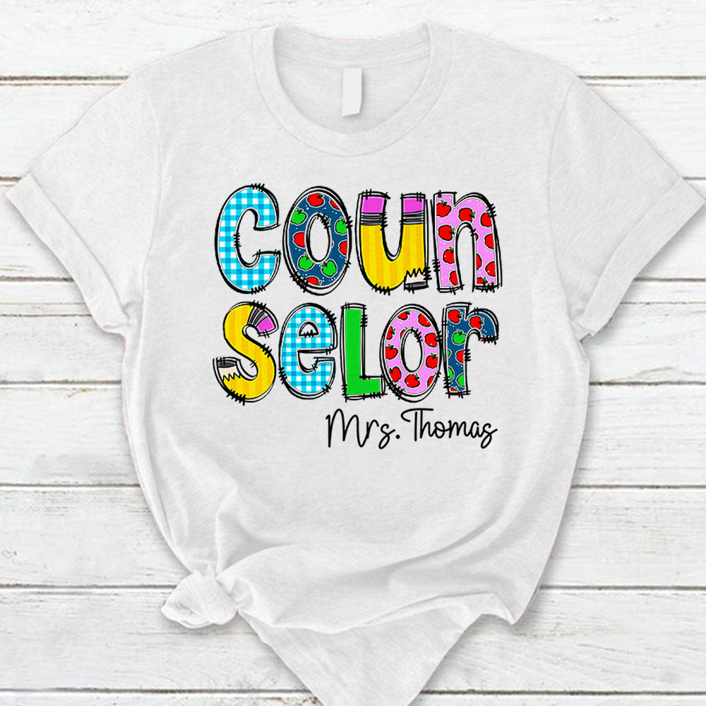 Personalized Counselor Grade Level And Title Shirt Cute Apple Pattern For Teacher Hk10