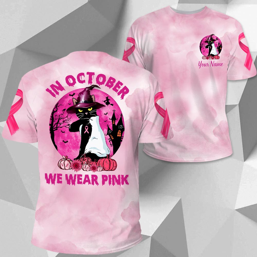 In October We Wear Pink, Shirts For Breast Cancer Family Member, Cat Lovers