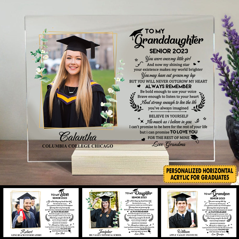 Personalized Graduation Gift Horizontal Acrylic Plaque For Granddaughter Grandson Daughter Son from Grandma Mom Dad Graduation Gift for Her High School Senior Graduation Class of 2023 K1702
