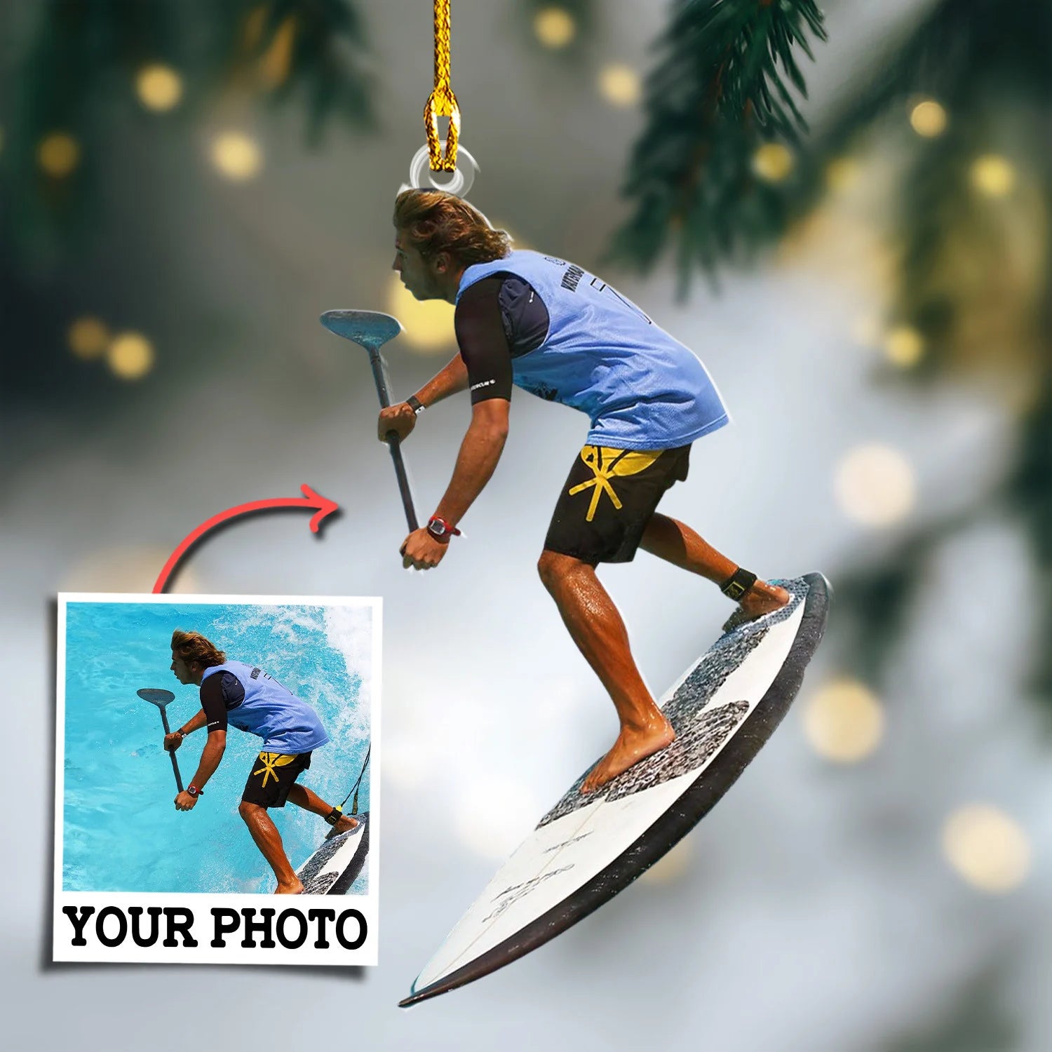 Custom Photo Ornament Gift For Player Surfboard - Personalized Acrylic Ornament For Surfboard Lovers