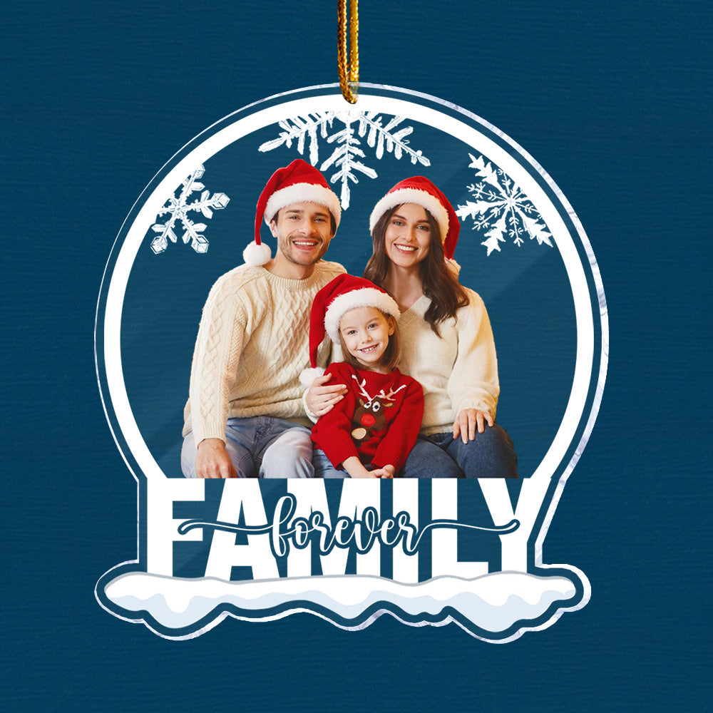 Custom Photo Family Forever - Personalized Snow Globe Shaped Acrylic Ornament
