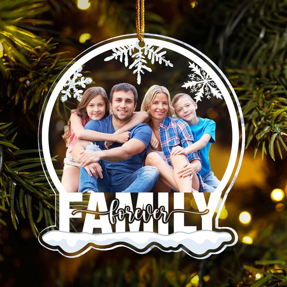 Custom Photo Family Forever - Personalized Snow Globe Shaped Acrylic Ornament