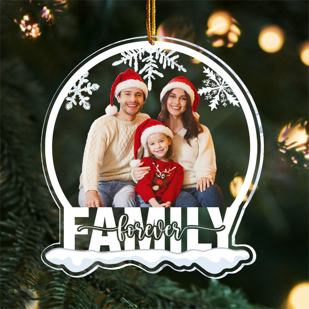 Custom Photo Family Forever - Personalized Snow Globe Shaped Acrylic Ornament