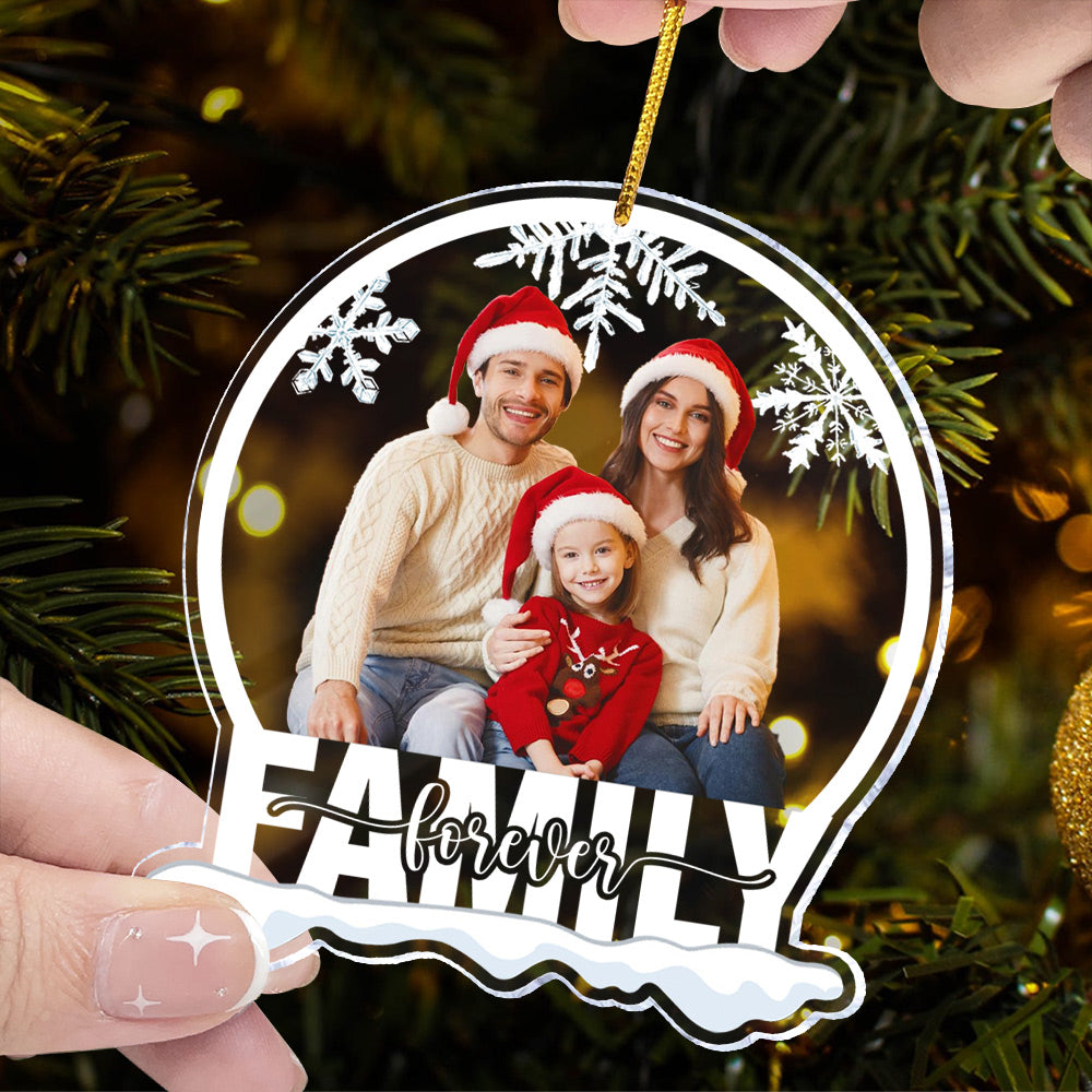Custom Photo Family Forever - Personalized Snow Globe Shaped Acrylic Ornament