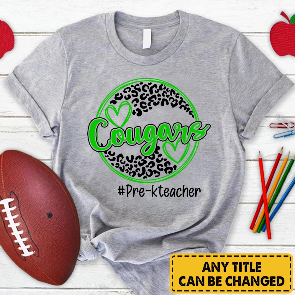 Personalized Cougars Circle Leopard T-Shirt For Teacher