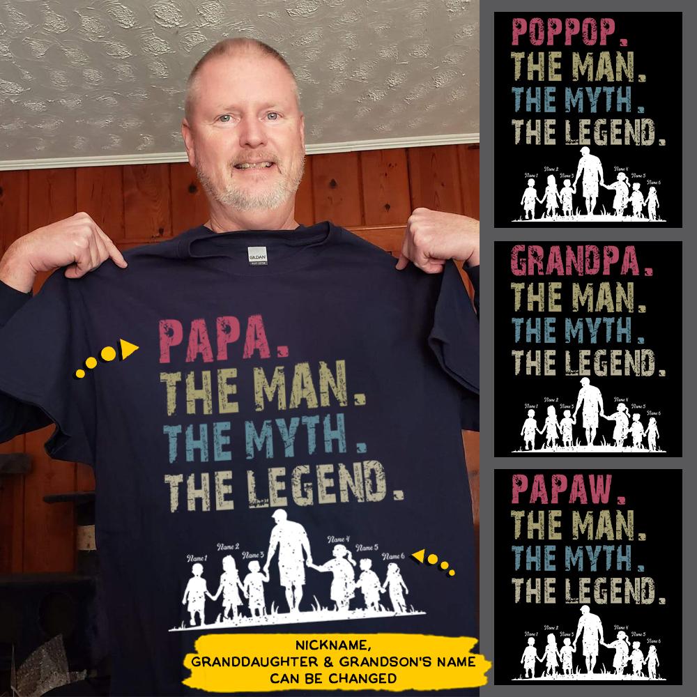 Personalized Papa The Man The Myth The Legend Vintage Shirt Funny Papa With Grandkids Names Shirt Gift For Grandpa Papa