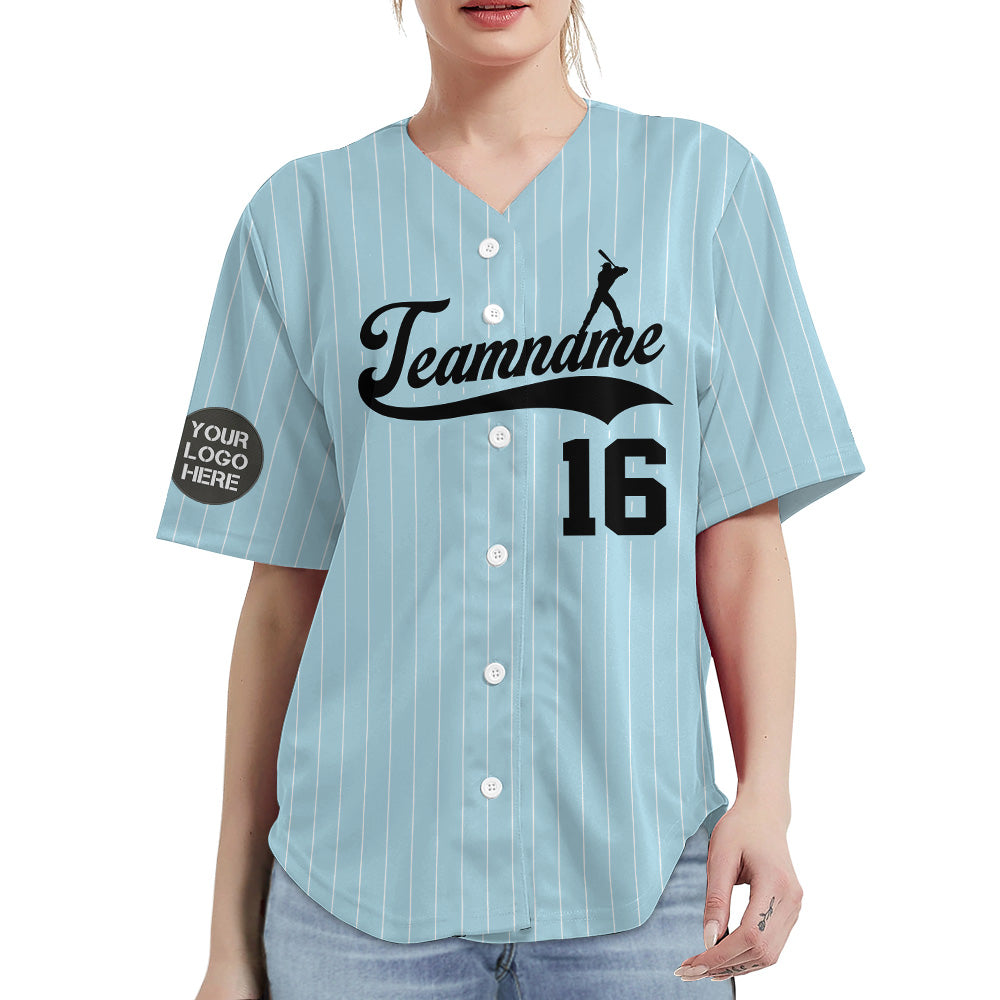 Custom Logo Name Number Royal Blue Pinstripe Baseball Jersey