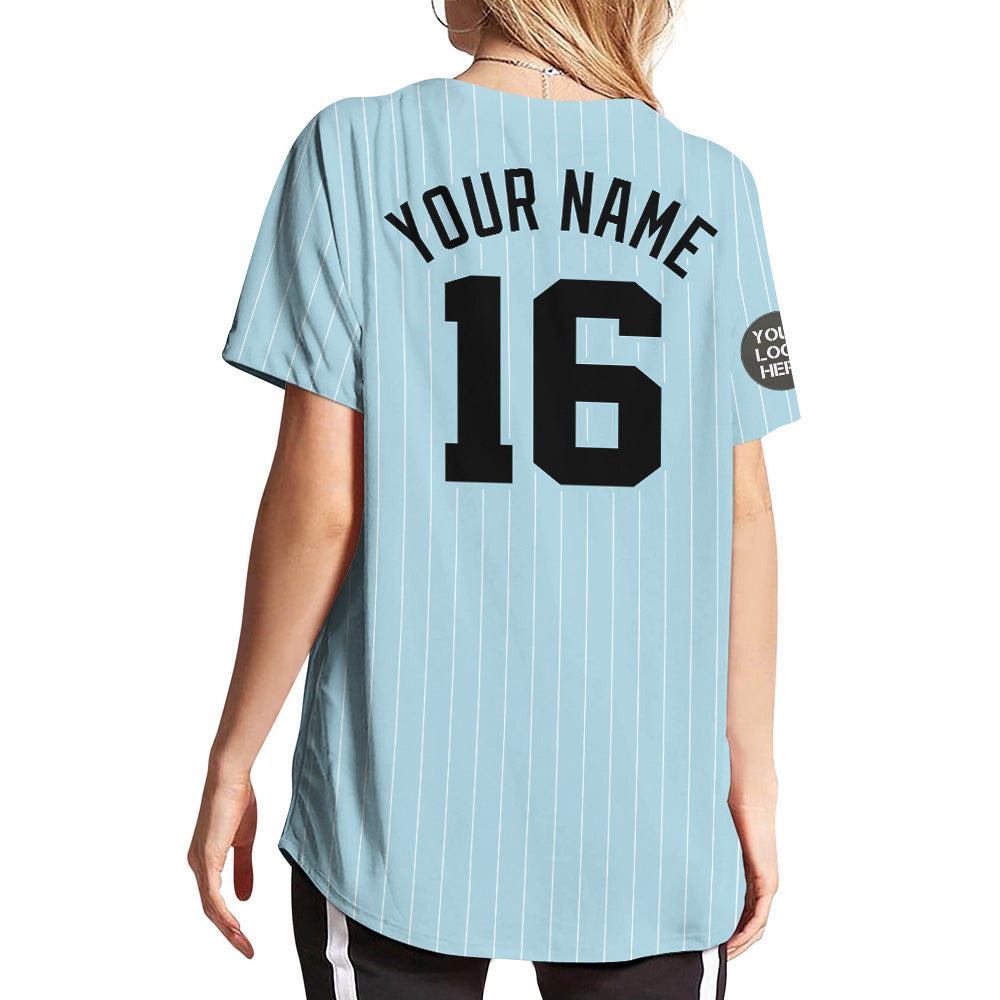 Custom Logo Name Number Light Blue Baseball Jersey