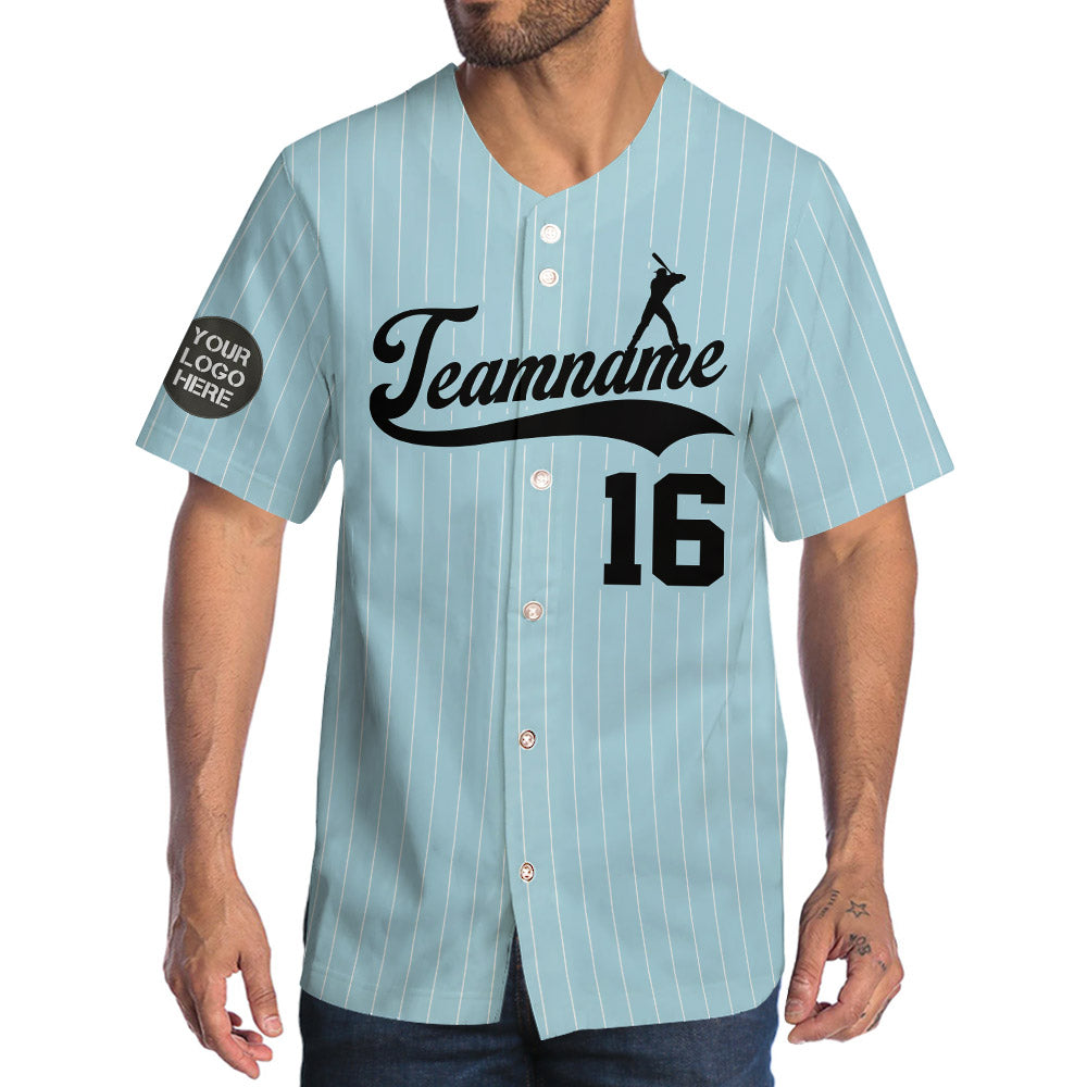 Custom Logo Name Number Blue Pinstripe Baseball Jersey