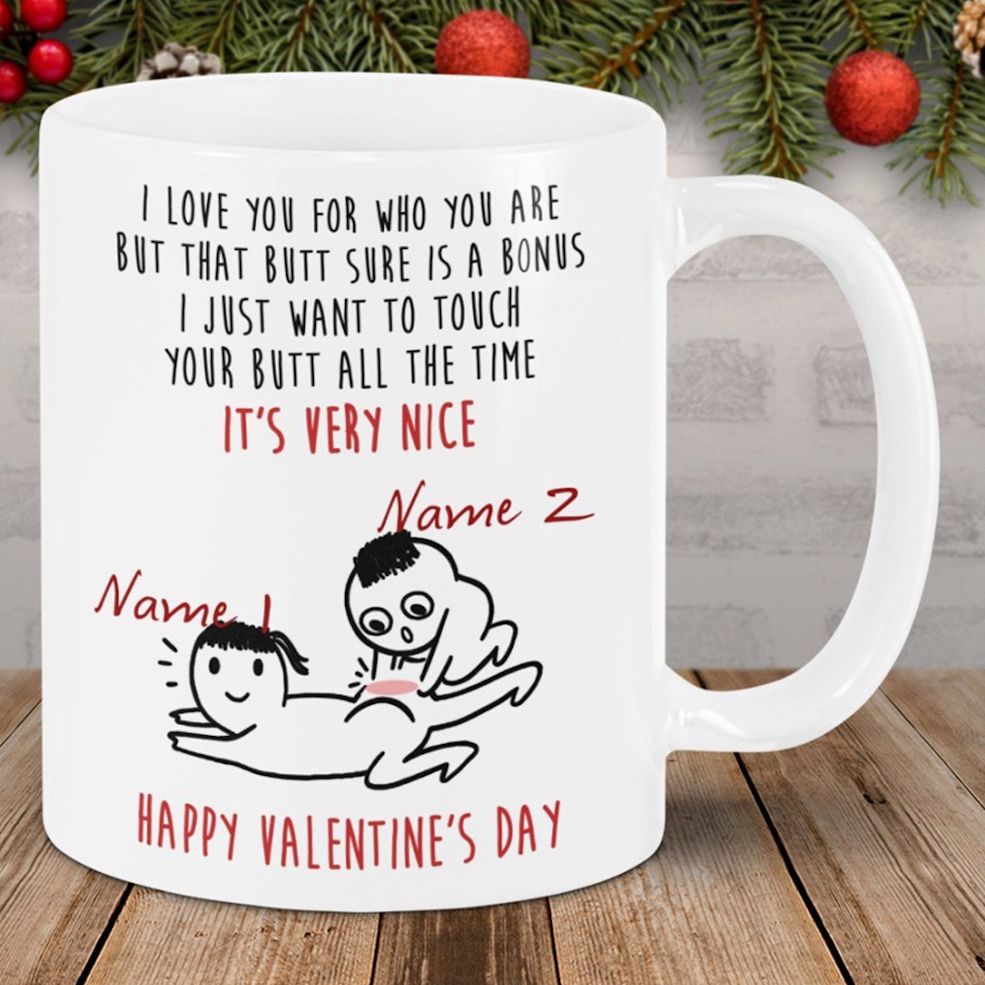 Personalized Name Mug I Just Want To Touch Your Butt All The Time Mug Funny Couple Mug For Girlfriend On Birthday Valentines Day Gifts For Her Women From Boyfriend White 11Oz 15Oz