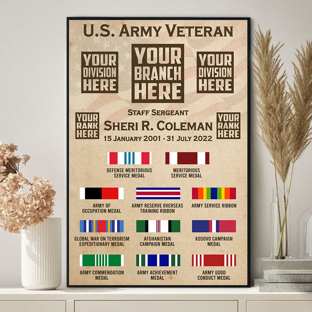 Custom Canvas and Poster For Veteran Custom Veteran Information Rank Medal Ribbon Canvas For Veterans Vr2 Proud Served K1702