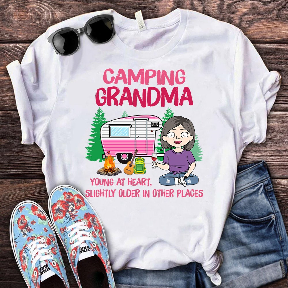 Personalized Camping Grandma Young At Heart Slightly Older In Other Places Shirt Funny Grandma Camping Shirt