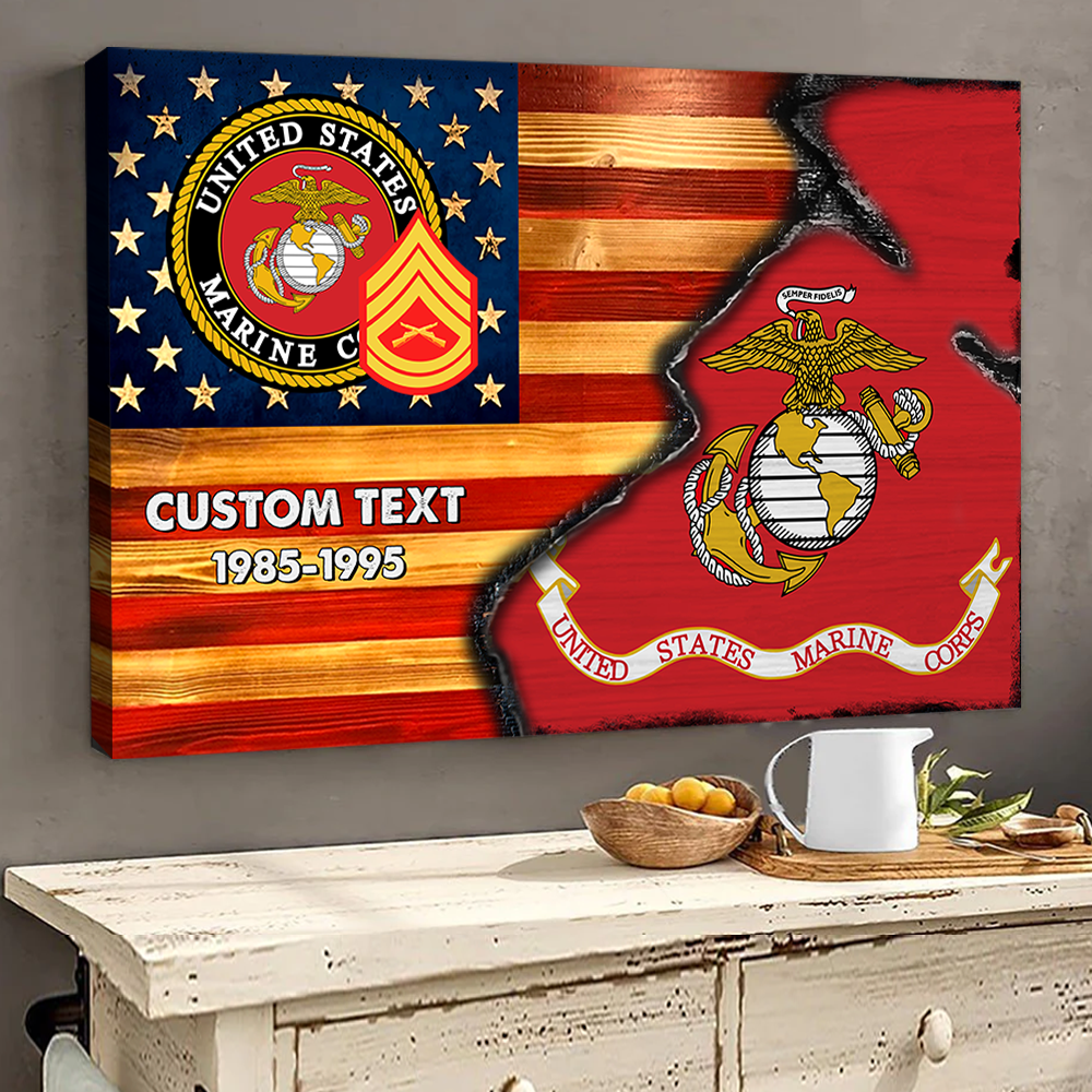Personalized Poster Canvas Flag Branch and American Flag For Veterans K1702