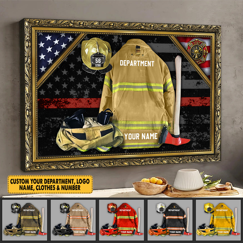 Personalized Firefighter Armor Clothes And Helmet Frame Canvas Gift For Firefighter Canvas K1702