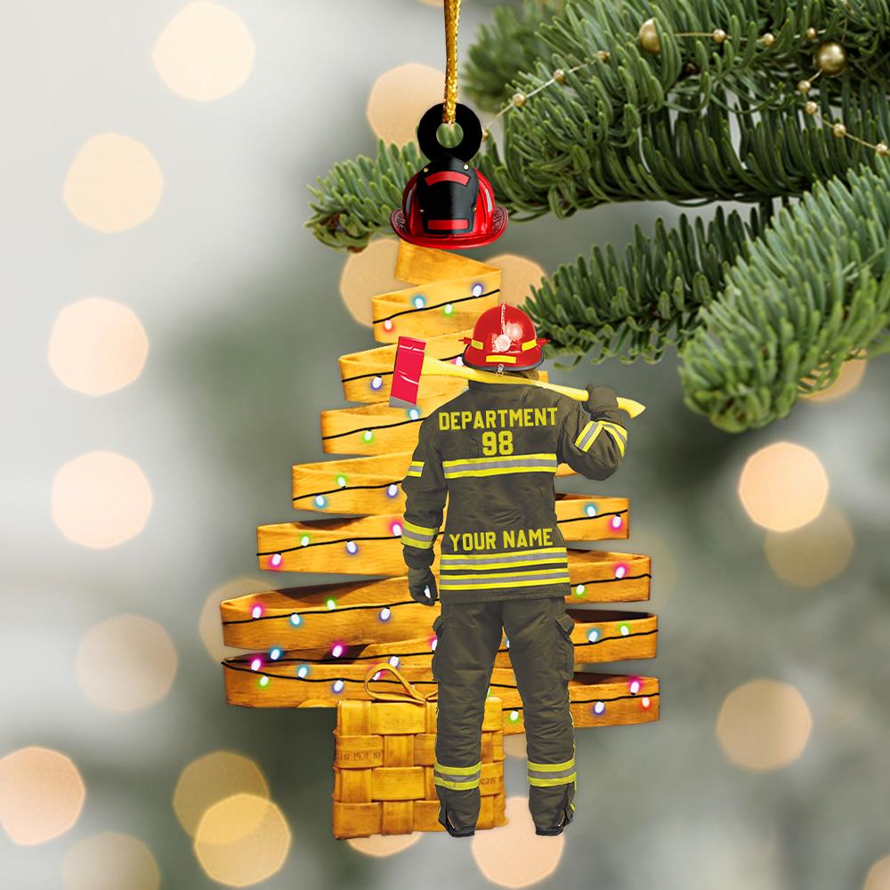 Unique Fire Hose Christmas Tree With Fireman Personalized Ornament