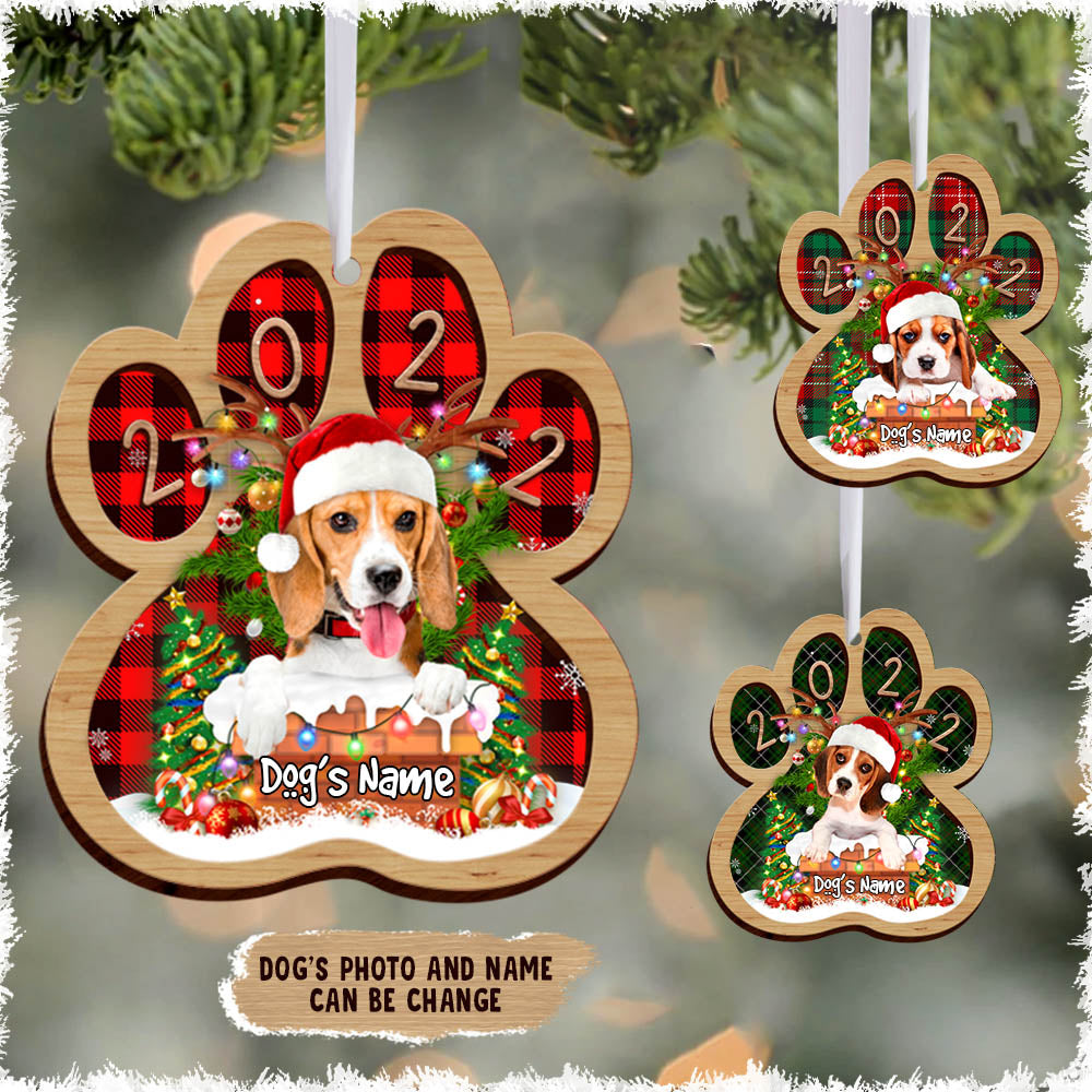 Beagle Dog Peeking Chimney 2 Layer Wooded Personalized Ornament Gift For Dog Lovers H2511