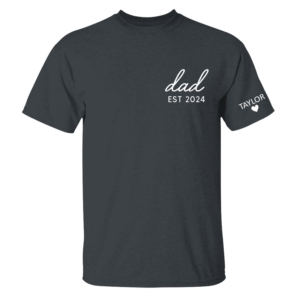 Personalized Dad Est Year T-shirt, Custom Children Names On Sleeve Shirt, Dada Est 2024 2024, Father's Day Gift, New Papa