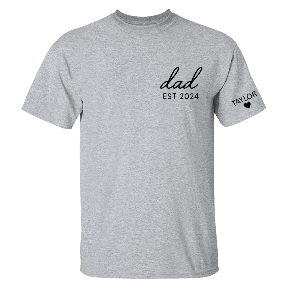 Personalized Dad Est Year T-shirt, Custom Children Names On Sleeve Shirt, Dada Est 2024 2024, Father's Day Gift, New Papa