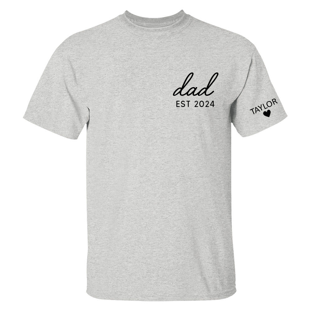 Personalized Dad Est Year T-shirt, Custom Children Names On Sleeve Shirt, Dada Est 2024 2024, Father's Day Gift, New Papa