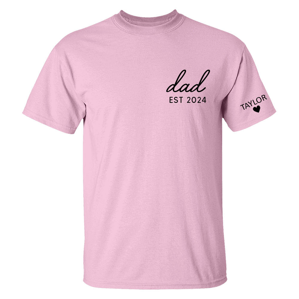 Personalized Dad Est Year T-shirt, Custom Children Names On Sleeve Shirt, Dada Est 2024 2024, Father's Day Gift, New Papa