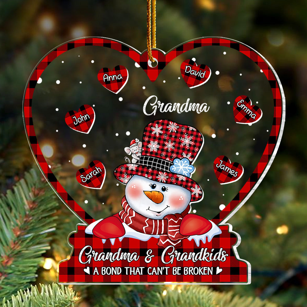 Grandma Snowman Christmas - Personalized Heart Globe Shaped Acrylic Ornament