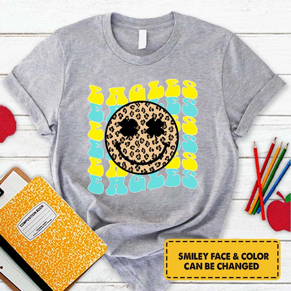 Personalized Eagles Leopard Smiley Face T-Shirt For Teacher