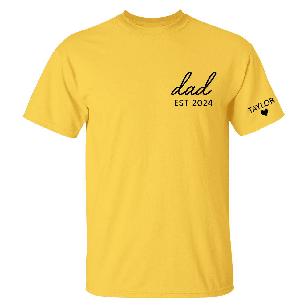 Personalized Dad Est Year T-shirt, Custom Children Names On Sleeve Shirt, Dada Est 2024 2024, Father's Day Gift, New Papa