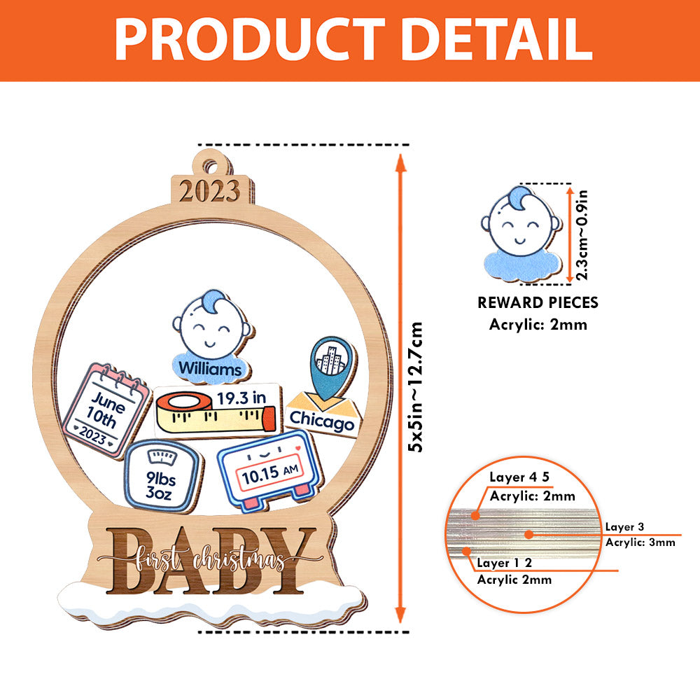 Baby First Christmas - Personalized 5 Layered Christmas Shaker Ornament