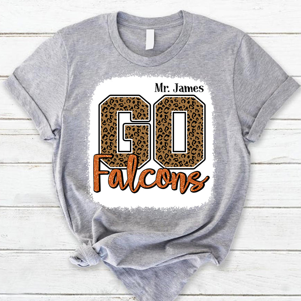 Personalized Go Falcons Leopard Custom Name T-Shirt For Teacher