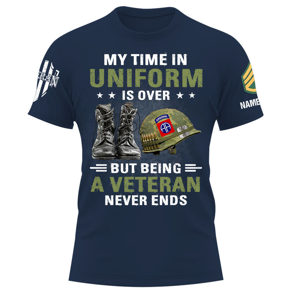 Personalized Shirt My Time Uniform Is Over But Being A Veteran Never Ends Gift For Veterans K1702