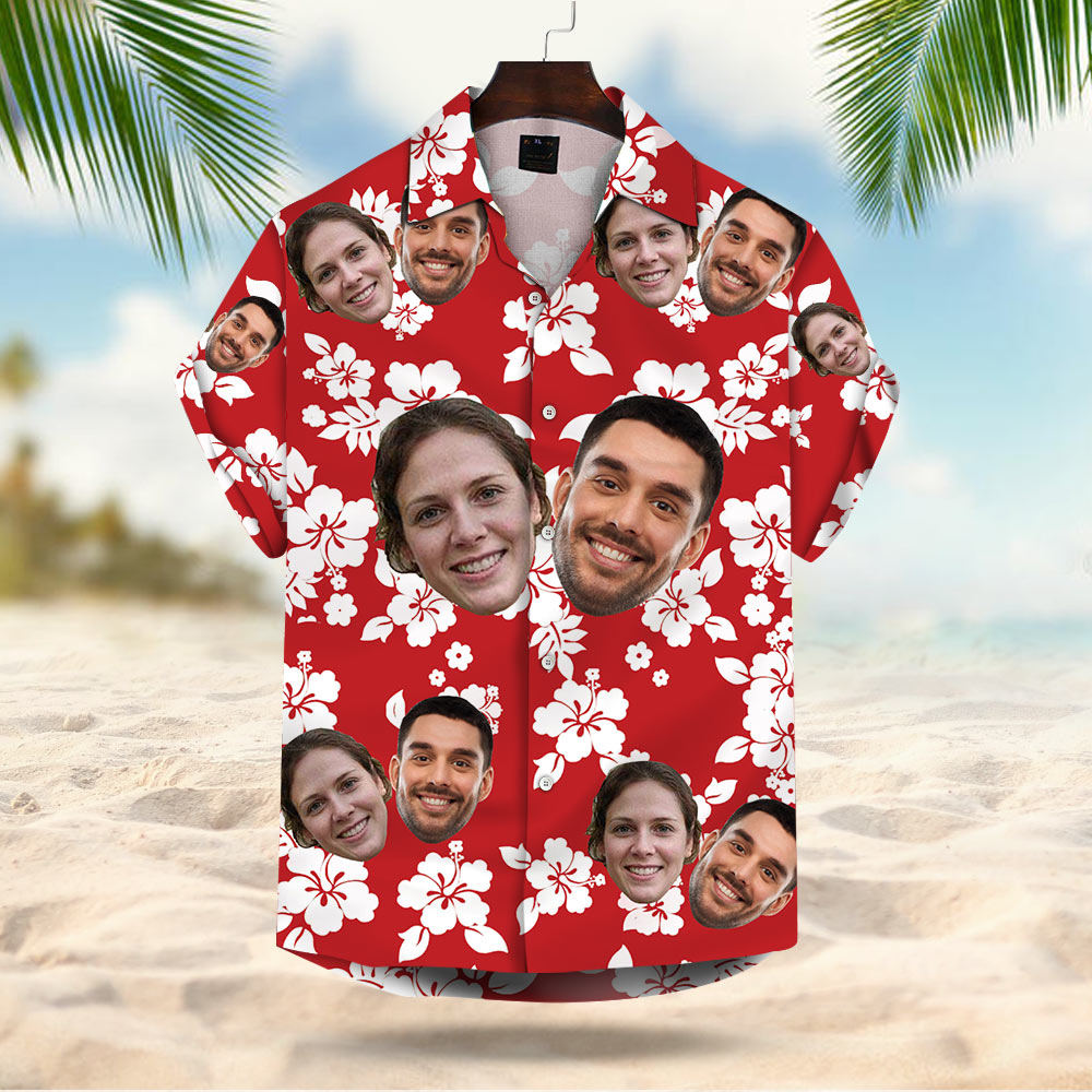 Custom Face Leaves & Flowers Pattern Custom Hawaiian Shirt With Multiple Faces